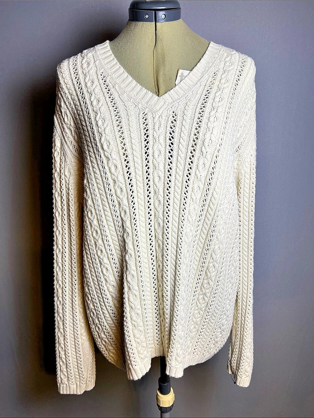 Lauren Ralph Lauren Cable Knit V-Neck Cotton Sweater XL